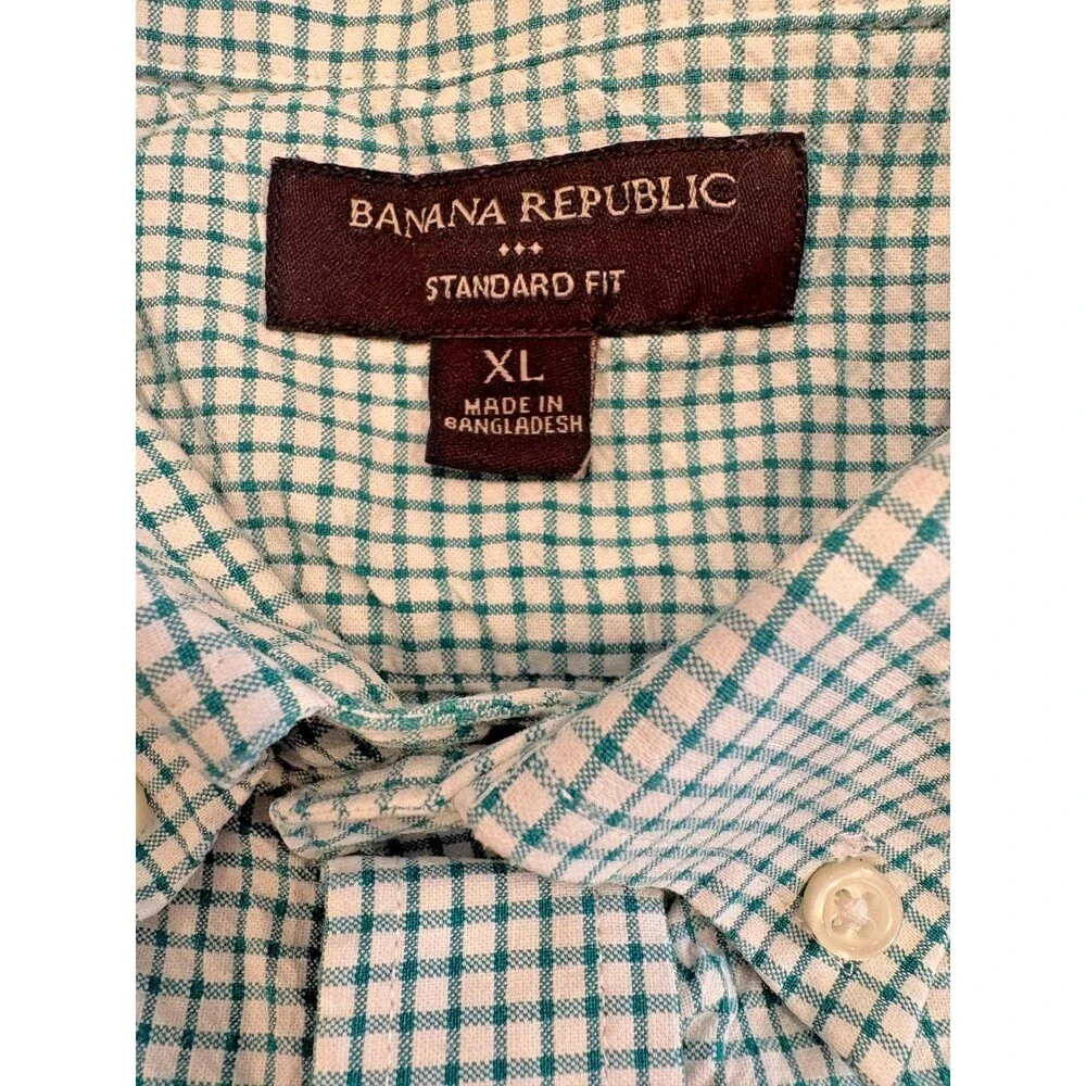 Banana Republic Shirt Men’s XL Short Sleeve Green Plaid Cotton Easter Spring EUC
